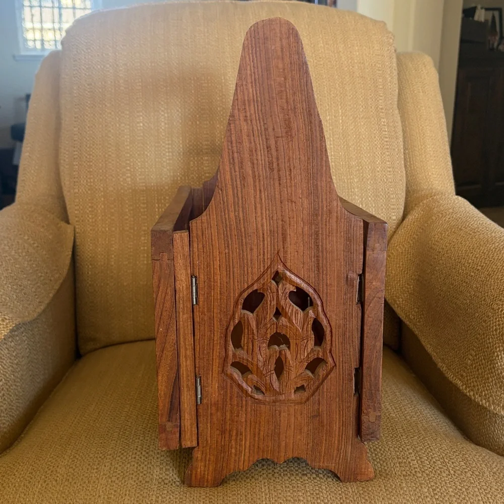 Vintage Hawaiian Wood Magazine Holder Rack Unique Hawaii Folds Flat - Picture 2 of 9